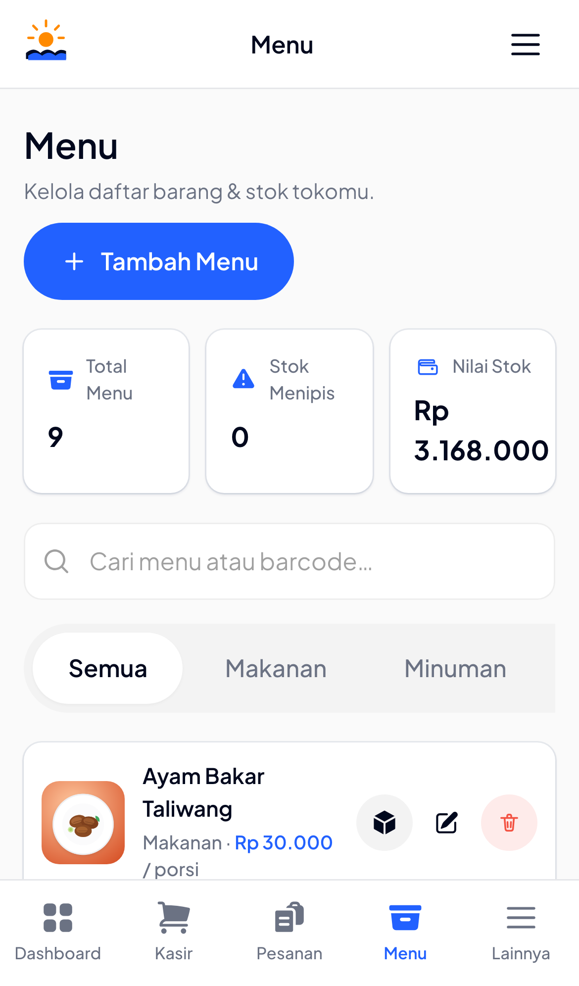 Stok otomatis & daftar belanja